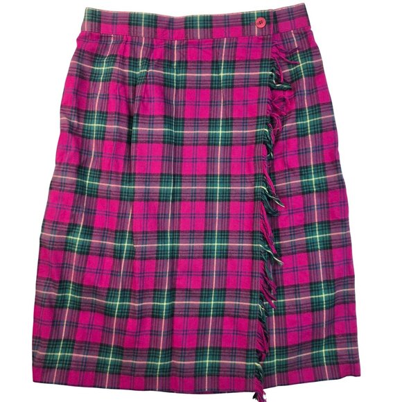 Susan Bristol Size 6 Tartan Plaid Kilt Skirt Pink Green 1980s Vintage Deadstock - Picture 1 of 10